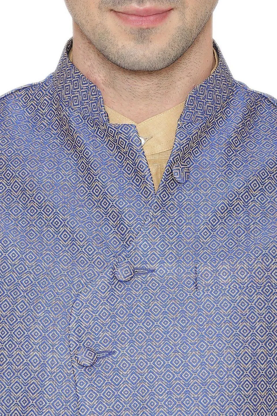 Banarasi Rayon Cotton Blue Modi Nehru Jacket