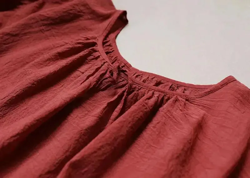 Linen Maxi Dress with Pockets - Loose Fit Women's Robe