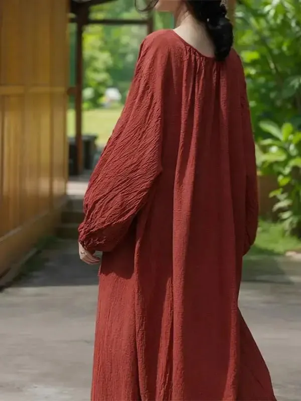 Linen Maxi Dress with Pockets - Loose Fit Women's Robe